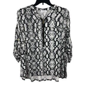 Calvin Klein 3x Black White Snakeskin Like Print Soft Stretchy 3/4 Sleeve Top